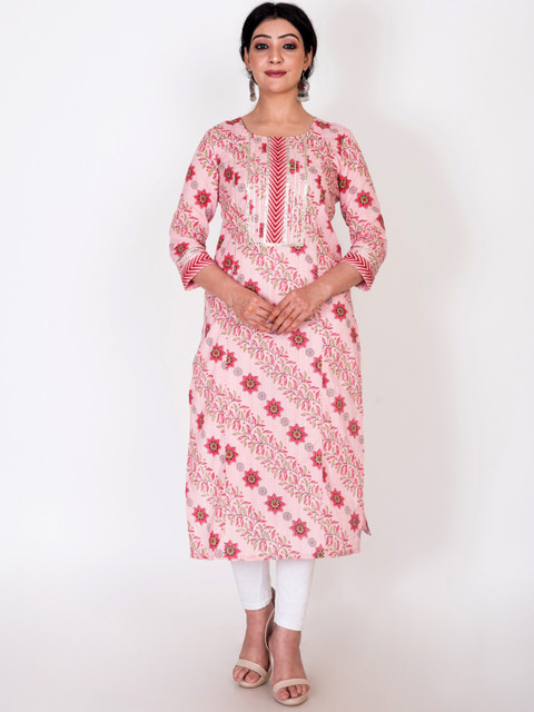 

Swasti Women Pink Floral Printed Gotta Patti Floral Kurta