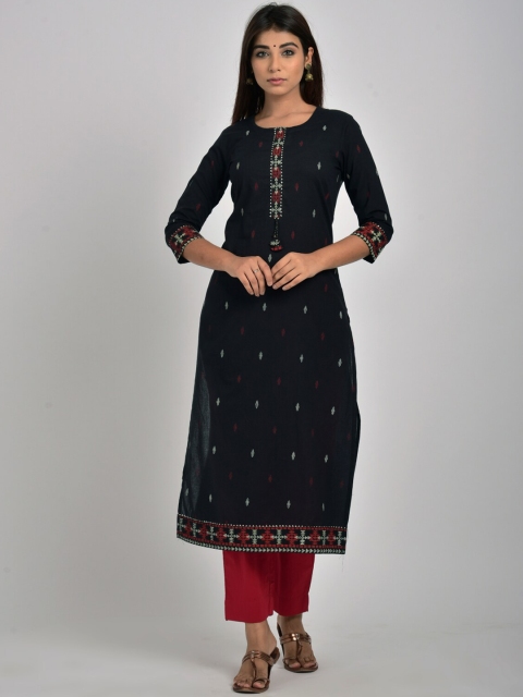 

Swasti Women Black & Red Geometric Printed Gotta Patti Cotton Kurta
