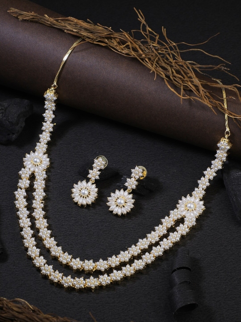 

Adwitiya Collection 24CT Gold-Plated & White Pearl Beaded Jewellery Set