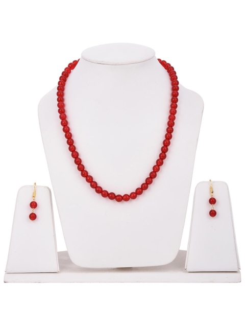 

Tistabene Gold-Plated Red Beaded Jewellery Set