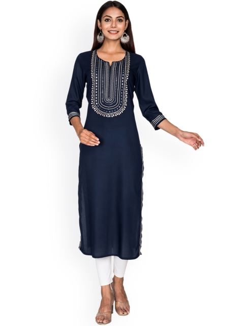 

Swasti Women Navy Blue Embroidered Floral Kurta