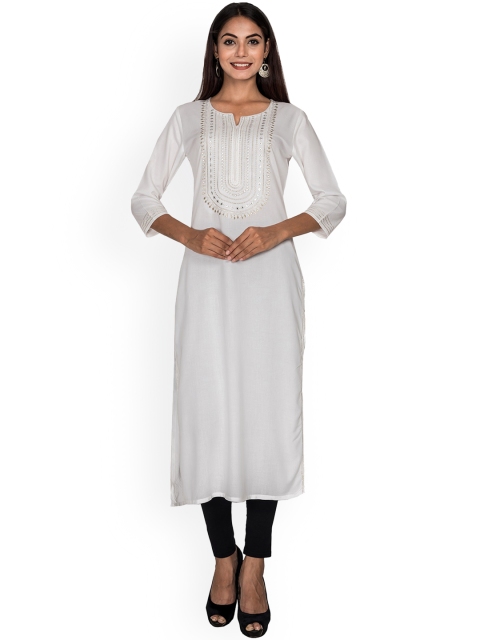 

Swasti Women White Chikankari Floral Kurta