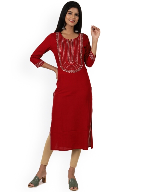 

Swasti Women Maroon Embroidered Floral Kurta