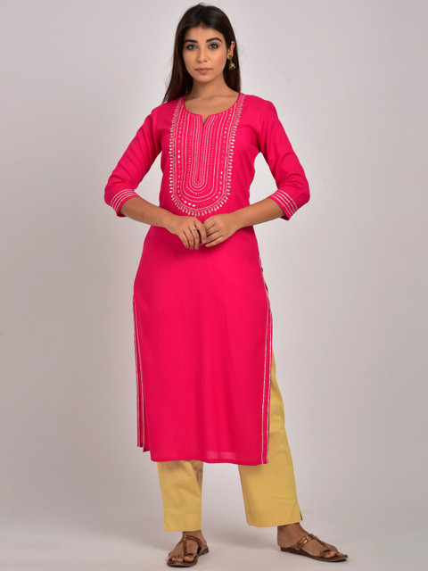 

Swasti Women Pink Gotta Patti Floral Kurta