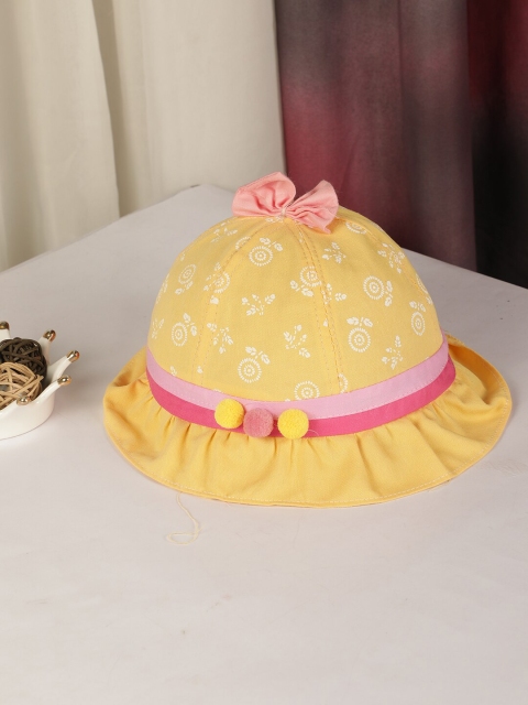 

PASSION PETALS Girls Yellow & Pink Printed Cotton Beanie Cap