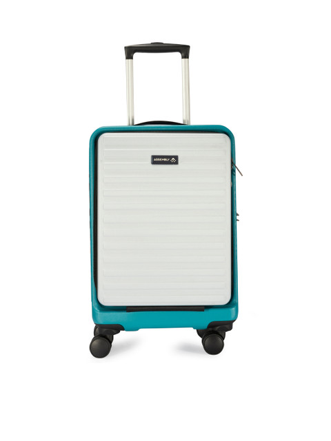 

THE ASSEMBLY Turquoise Blue & White Colourblocked Hard-Sided Cabin Trolley Bag