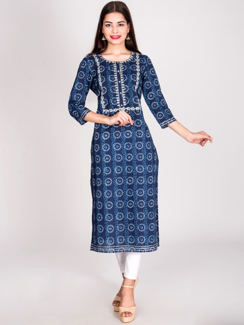 Swasti Women Blue Floral Printed Floral Cotton Kurta