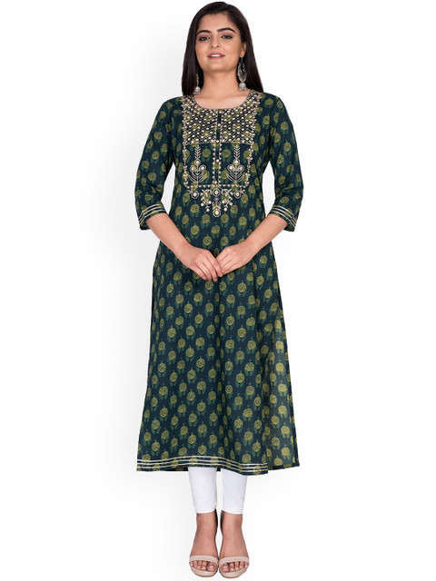 

Swasti Women Green Ethnic Motifs Printed Floral Anarkali Kurta