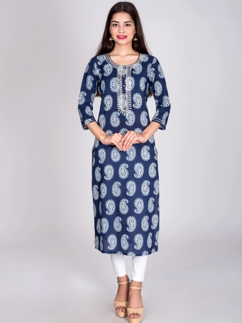 

Swasti Women Blue Paisley Printed Cotton Kurta