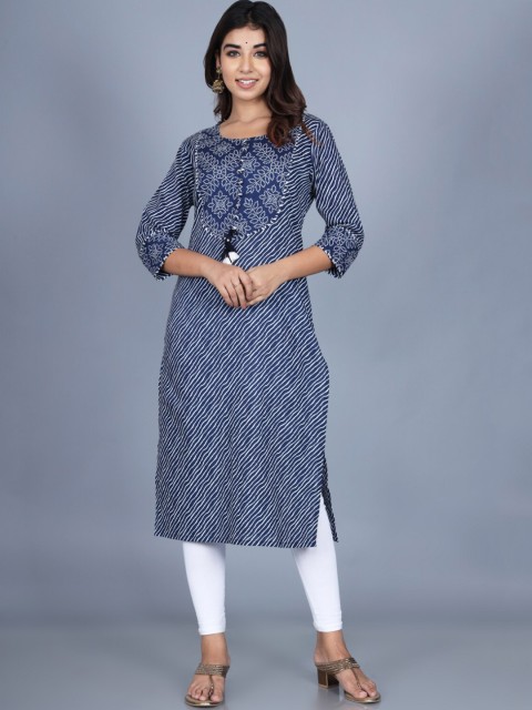 

Swasti Women Blue Geometric Checked Flared Sleeves Gotta Patti Kurta