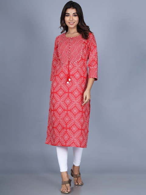 

Swasti Women Red Bandhani Printed Gotta Patti Kurta