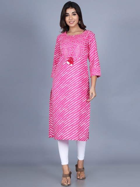 

Swasti Women Pink & White Bandhani Printed Kurta
