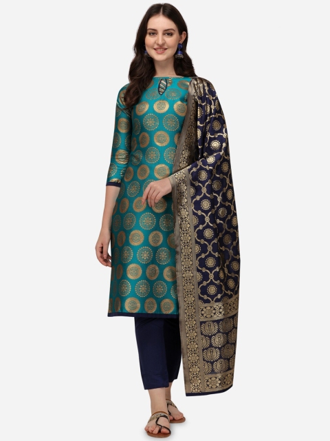 

SATYAM WEAVES Women Teal & Black Gold-Toned Unstitched Dress Material
