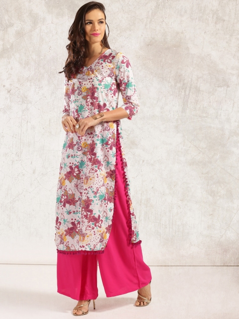 

Anouk Women White Floral Printed Straight Kurta