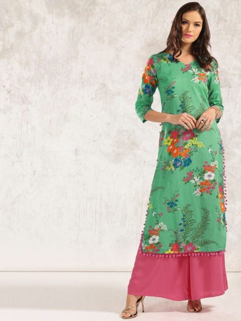 

Anouk Women Green Floral Print Long Kurta