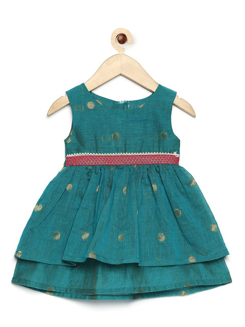 

MANY FROCKS & Girls Green Pure Cotton Ethnic Dress