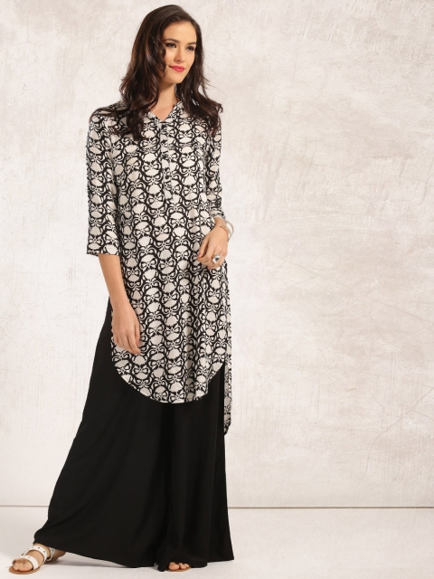 

Anouk Women Black & Off-White Printed Straight Kurta