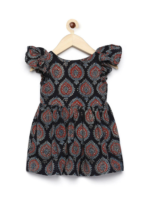 

MANY FROCKS & Black & Red Ethnic Motifs Ethnic Pure Cotton Dress