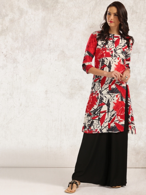 

Anouk Women White & Red Printed Straight Kurta