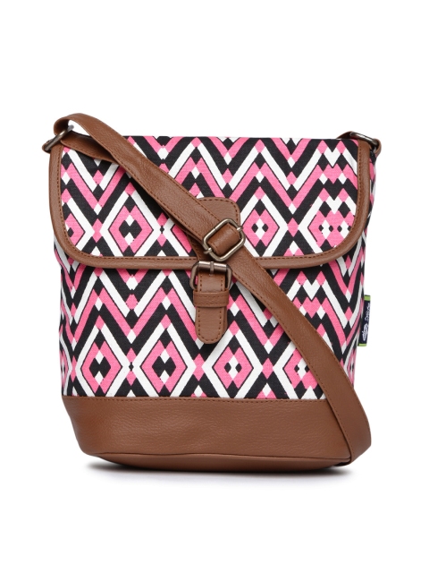

Kanvas Katha Black & Pink Printed Sling Bag