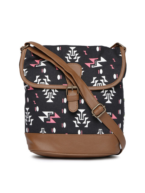 

Kanvas Katha Black & White Printed Sling Bag