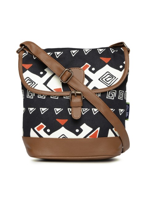 

Kanvas Katha Black & White Printed Sling Bag