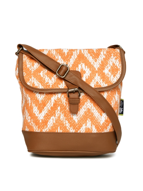 

Kanvas Katha Orange & White Printed Sling Bag