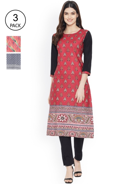 

Ethnic basket Women Pack of 3 Digital Printed Crepe Kurta, Multi