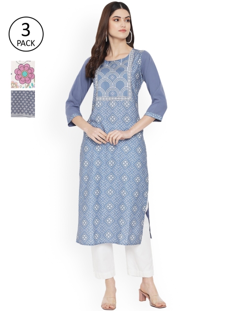 

Ethnic basket Women Multicoloured Pack of 3 Ethnic Motifs Crepe Kurta, Multi