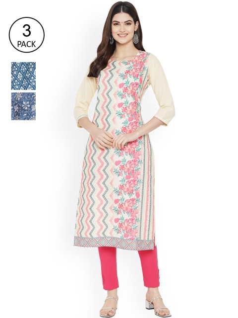 

Ethnic basket Women Set of 3 Ethnic Motifs Printed Crepe Kurta, Blue