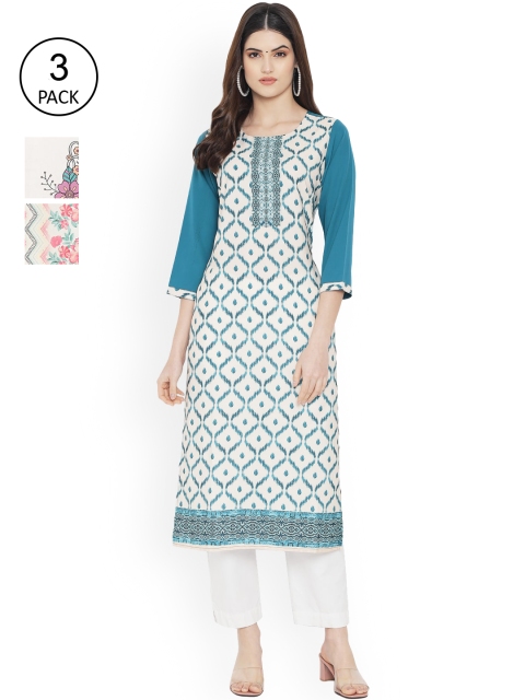 

Ethnic basket Women Multicoloured Ethnic Motifs Printed Thread Work Floral Crepe Kurta, Multi