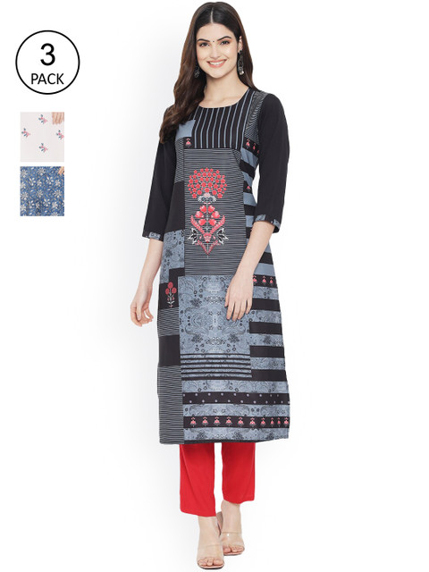 

Ethnic basket Women Multicoloured Floral Embroidered Thread Work Floral Crepe Kurta, Multi