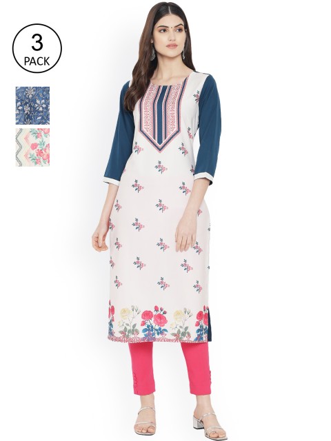 

Ethnic basket Women Multicoloured Floral Embroidered Thread Work Floral Crepe Kurta, Multi