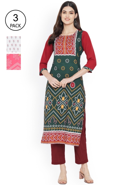

Ethnic basket Women Green & Pink Pack Of 3 Digital Printed Straight Kurta