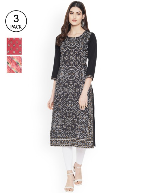 

Ethnic basket Women Pack of 3 Printed Kurtas, Multi