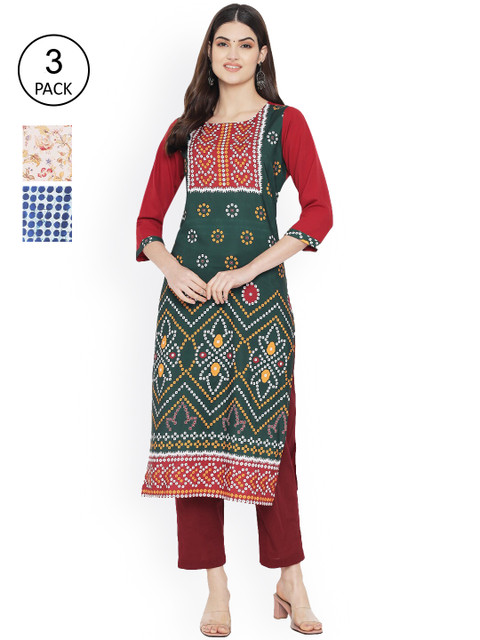 

Ethnic basket Pack of 3 Women Ethnic Motifs Printed Crepe Kurta, Multi