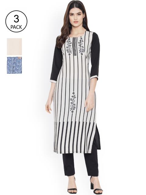 

Ethnic basket Women Set of 3 Geometric Printed Crepe Kurta, Black