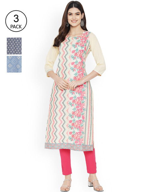 

Ethnic basket Women Multicoloured Pack of 3 Ethnic Motifs Crepe Kurta, Multi