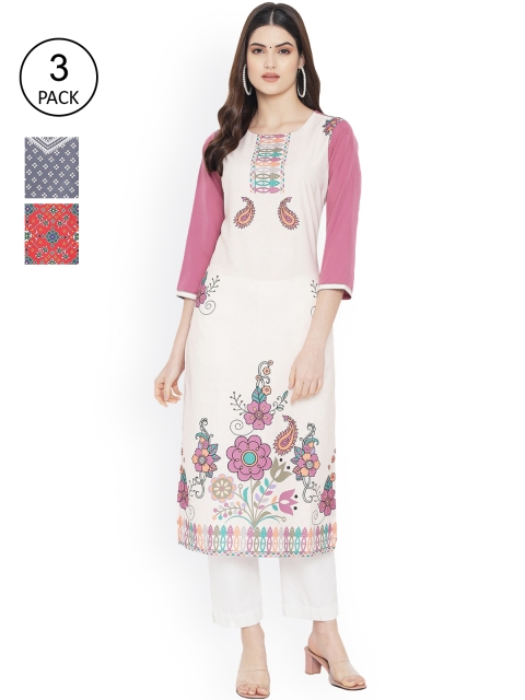 

Ethnic basket Women Grey & Purple Digital Printed Set Of 3 Crepe Straight Kurta