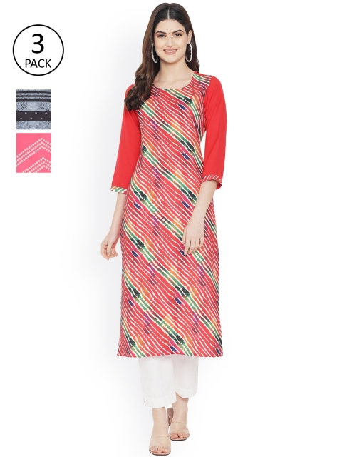 Ethnic basket Women Pack of 3 Digital Printed Crepe Kurta, Multi
