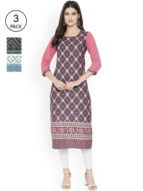 

Ethnic basket Women Set of 3 Ethnic Motifs Printed Crepe Kurta, Mauve