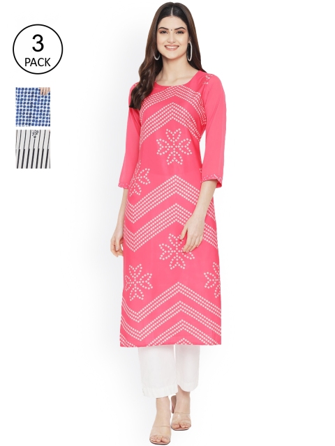 

Ethnic basket Women Pack of 3 Digital Printed Crepe Kurta, Multi