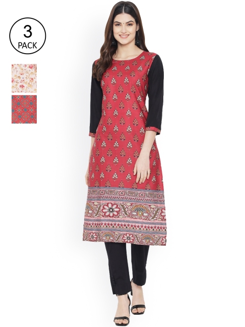 

Ethnic basket Women Pack of 3 Digital Printed Crepe Kurta, Multi
