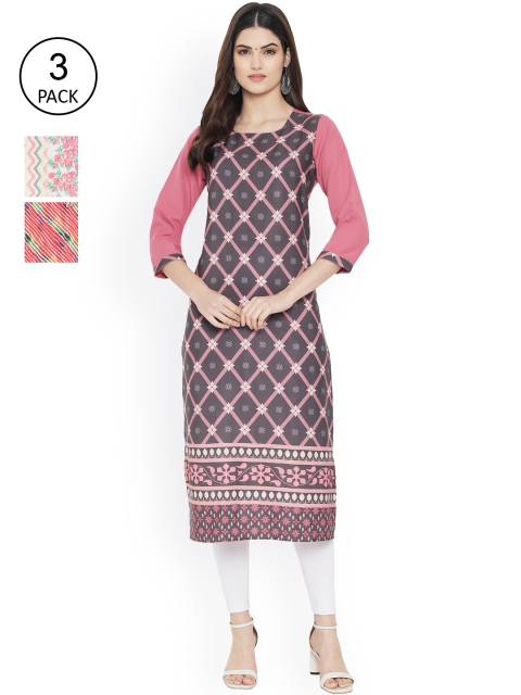 

Ethnic basket Women Grey & Pink Pack Of 3 Digital Printed Straight Kurta