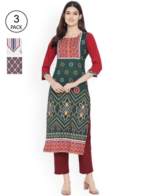 

Ethnic basket Women Pack Of 3 Digitally Printed Crepe Kurta, White
