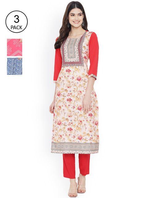 

Ethnic basket Women Multicoloured Floral Printed Mirror Work Floral Crepe Kurta, Multi