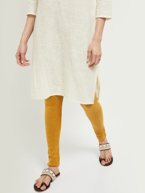 

max Women Mustard Yellow Solid Churidar Length Acrylic Legging