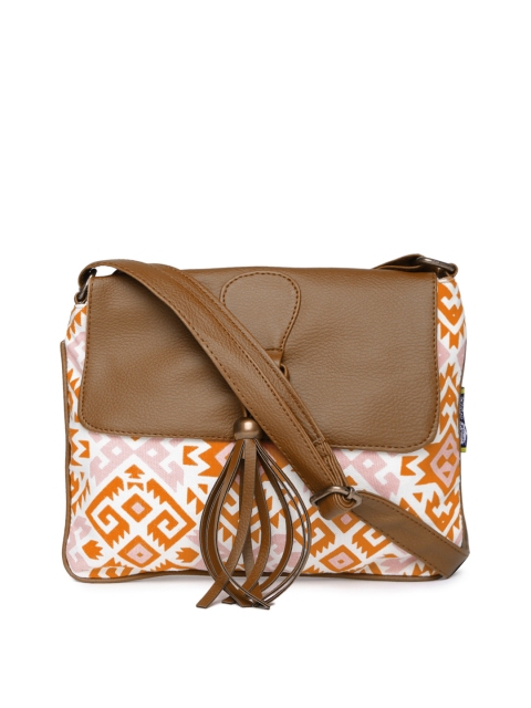 

Kanvas Katha Orange & Brown Printed Sling Bag with Tassel