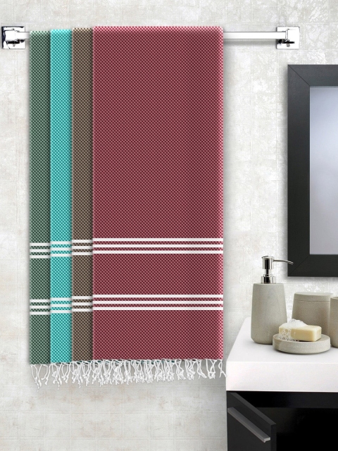 

Story@home Set Of 4 Striped 200 GSM Pure Cotton Bath Towel, Green