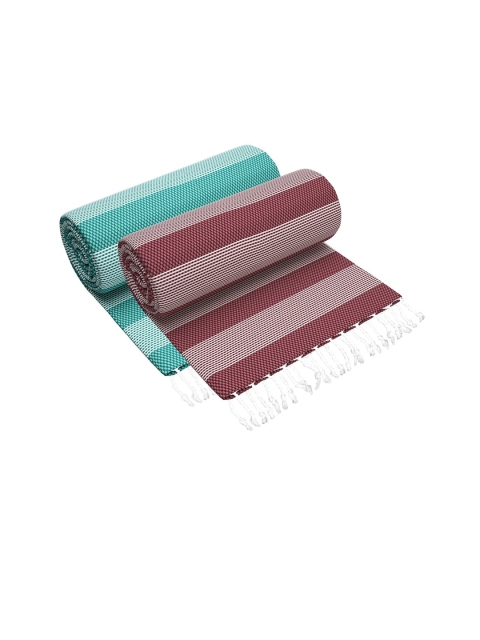 

Story@home Set Of 2 Striped 200 GSM Pure Cotton Bath Towels, Teal